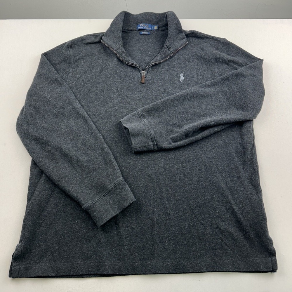 POLO RALPH LAUREN 1/4 Zip Estate Rib Pullover Sweater Mens L Large Gray Ivy Prep